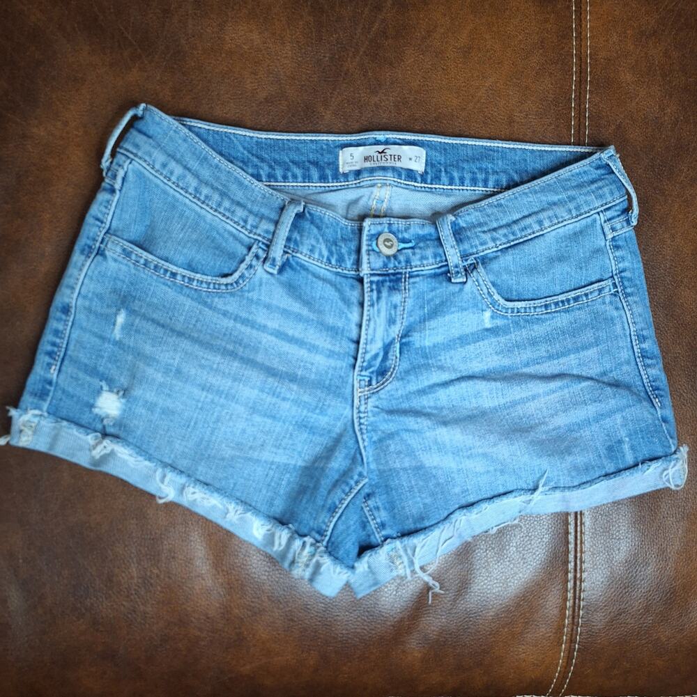 Hollister Low Rise Denim Shorts Size 5 W27 Distressed Cutoff Raw Hem Y2K Jean